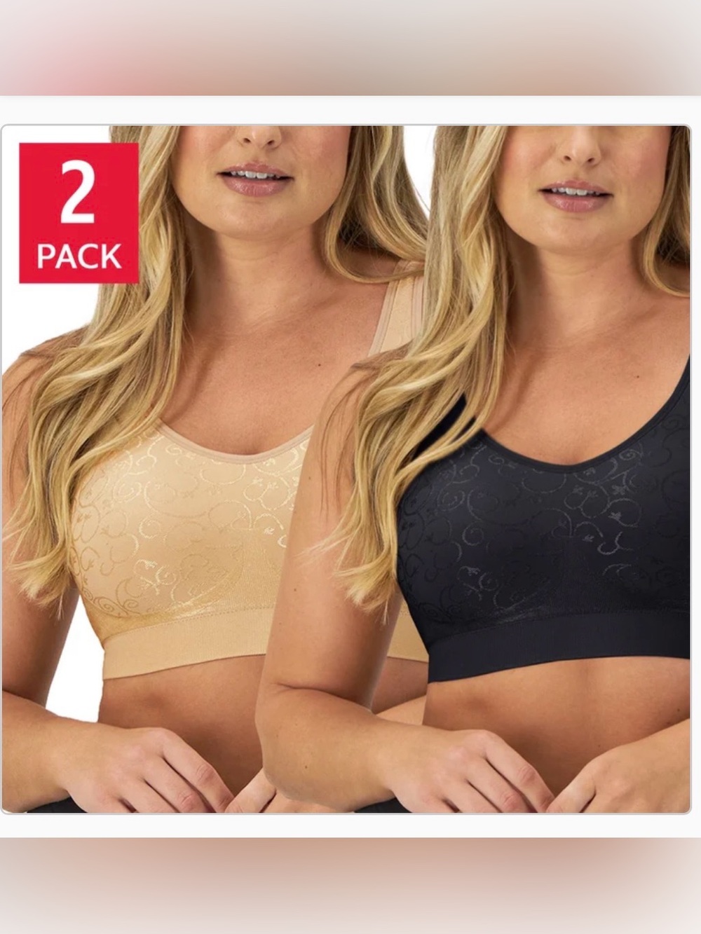 Bali 2-Pack Wireless Seamless Bra Duo - Black & Nude